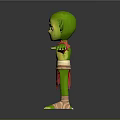 Green Skinned Game Anime Character With Large Ears Blue Eyes Green Gem And Red Shorts