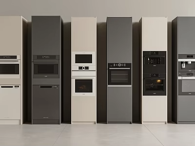Built-in Kitchen Appliances in Multiple Colors Arranged Neatly in Row 3d model