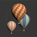 Three Colorful Hot Air Balloons With Patterned Designs On Gray Background