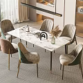 White Rock Plate Dining Table and Chair Combination Simple Dining Table Cream Style Household Dining Table White Marble Dining Table 3d model