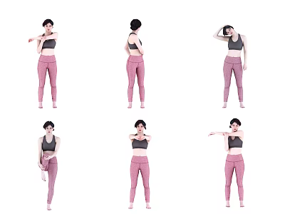 Active Woman Doing Various Stretching Poses In Black Sports Top And Pink Leggings 3d model