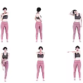 Active Woman Doing Various Stretching Poses In Black Sports Top And Pink Leggings
