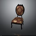 Classical Style Chair With Dark Brown Upholstery Golden Floral Patterns And Carved Wooden Legs