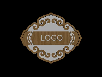 Decorative Billboard with Ornamental Curly Patterns Brown Border and White Logo Area 3d model