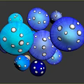 Fresh Blue Mushrooms With White Spots And Reflections On Dark Surface