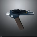 Futuristic Sci Fi Blaster Weapon With Blue Metallic Body And Brown Wooden Grip