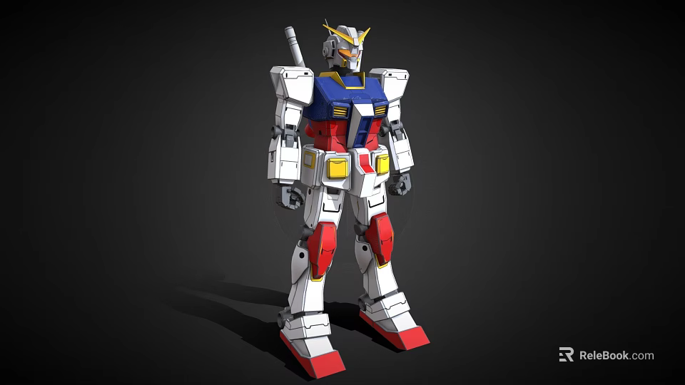 Anime Mecha Robot Character Gundam With White Body Blue Chest Red Legs And Yellow Head 3d model 