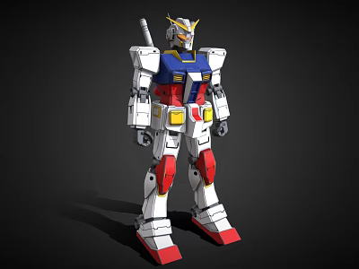 Anime Mecha Robot Character Gundam With White Body Blue Chest Red Legs And Yellow Head 3d model