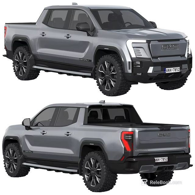 Modern Silver Electric Pickup Truck With Bold Design And Spacious Cargo Bed 3d model 