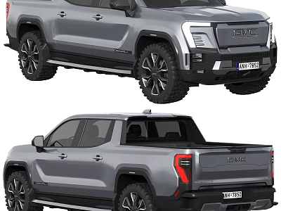 Modern Silver Electric Pickup Truck With Bold Design And Spacious Cargo Bed 3d model