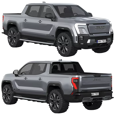 Modern Silver Electric Pickup Truck With Bold Design And Spacious Cargo Bed 3d model