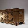 Elegant Modern Decorative Cabinet With Geometric Patterns Perforated Design Gold Black 3d model