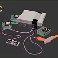 Vintage Retro Computer Console With Classic Game Controllers Cartridges And Connecting Cables 3d model