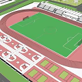Football Field Design With Green Turf Red Athletic Track And Stadium Stands