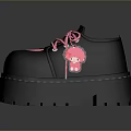 Black Platform Shoes With Pink Heart Patterns Pink Laces And Thick Soles