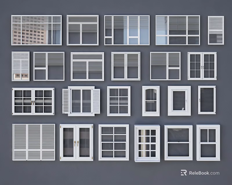 Collection of Various White Window Designs With Different Styles and Frames 3d model
