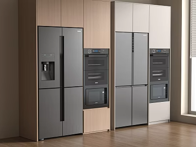 Modern Kitchen Interior Design With Stylish Refrigerators And Freezers And Cabinets 3d model