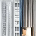 Gray And Blue Curtains With White Sheer For Living Room City View And Indoor Plants