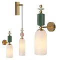 Modern Decorative Wall Lamp Design With Green Column Gold Bracket And White Glass Shade