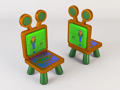 Cartoon Shaped Children's Chairs With Green Backrests Orange Armrests Colorful Seats And Letter M 3d model