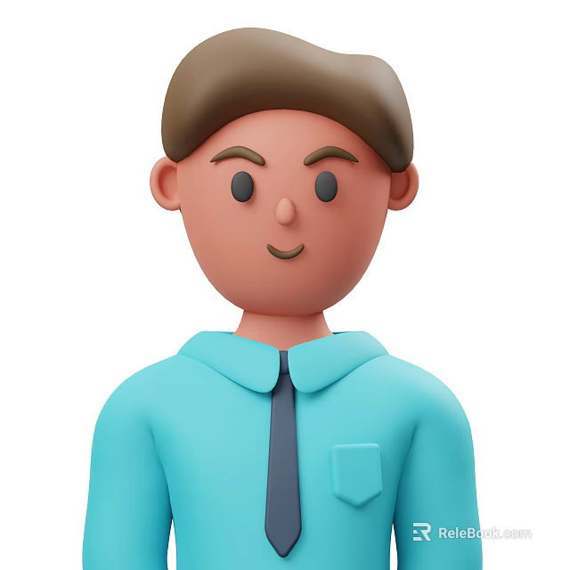 Smiling Cartoon Character With Brown Short Hair Blue Shirt Gray Tie And Pocket 3d model 