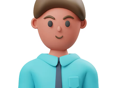 Smiling Cartoon Character With Brown Short Hair Blue Shirt Gray Tie And Pocket 3d model