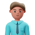 Smiling Cartoon Character With Brown Short Hair Blue Shirt Gray Tie And Pocket