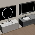 Modern Double Wall Mounted Bathroom Vanity With Round Mirror Sink And Storage Drawers