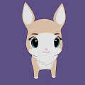 Cute Cartoon Animal With Big Ears Large Eyes Light Brown White Fur Purple Background Illustration
