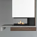 Modern Fireplace Design With Glass Front Flames Burning Wooden Stone Countertop Base