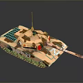 Military Tank With Camouflage Pattern Turret Cannon Barrel Tracks Antenna And Number Markings