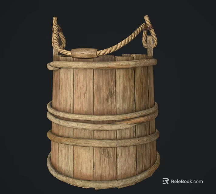 Traditional Wooden Washing Bucket with Rope Handle for Daily Household Use 3d model 