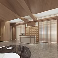 Modern Lobby Interior With Wooden Paneling White Reception Desk And Marble Floor