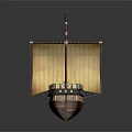 Vintage Wooden Sailing Ship With Yellow Sail Decorative Details And Flag