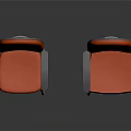 Modern Orange Leisure Chair With Gray Armrests And Sleek Metal Frame Design
