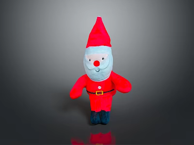 Cute Red Plush Doll Featuring Santa Hat White Beard And Black Shoes 3d model