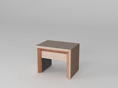 Modern Bedside Table With Geometric Design And Mixed Material Construction In Neutral Tones 3d model