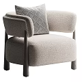 Light Gray Fabric Single Sofa With Diamond Pattern Cushion And Wooden Legs