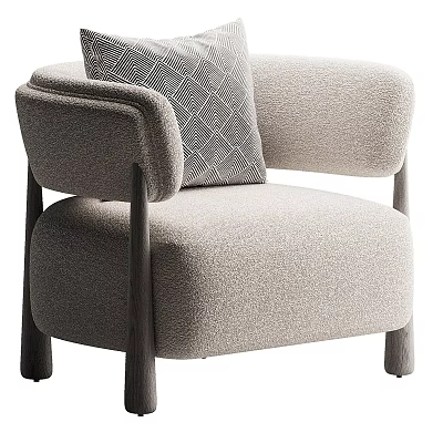 Light Gray Fabric Single Sofa With Diamond Pattern Cushion And Wooden Legs 3d model