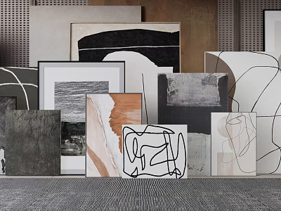 Modern Abstract Framed Wall Paintings With Various Sizes In Neutral Black White Tones 3d model