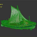 Vintage Wooden Boat With White Sail Blue Orange Hull Red Cargo And Yellow Details