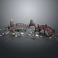Traditional Japanese Garden Architecture With Arch Bridge Stone Lanterns Stones And Green Plants