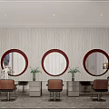 Modern Beauty Hair Salon Interior With Styling Chairs Mirrors Product Shelves Counter And Lighting