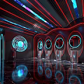 Futuristic Bar Interior With High Tech Neon Red Blue Lights 3d model