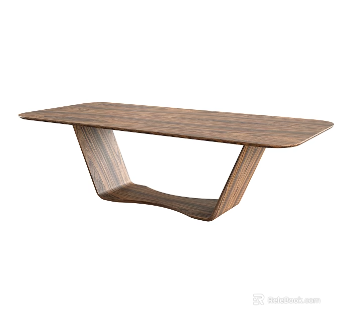 Modern Wooden Dining Table With Unique Curved Base Design And Smooth Surface 3d model 