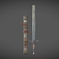 Classic Medieval Metal Sword With Sharp Blade And Leather Scabbard Straps