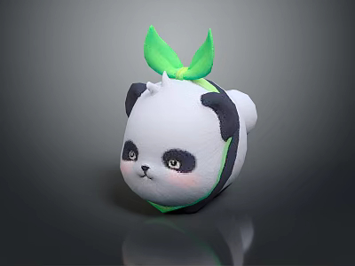 Game Movie Panda Character Cartoon Style with Green Bow Round Face and Black White Fur 3d model