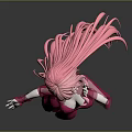 Game Movie Female Character With Pink Long Hair In Red Dress And High Heels Pose