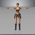 Woman In Brown Top And Shorts With Utility Belt And Boots Arms Outstretched