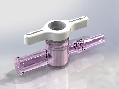Purple Pipe Connector With White Handle And Transparent Body Design 3d model